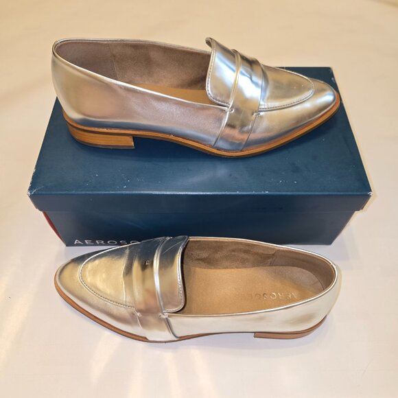 Aerosoles Eden Loafers Flats Low Heel Metallic Silver Comfortable Work Office - Picture 7 of 7